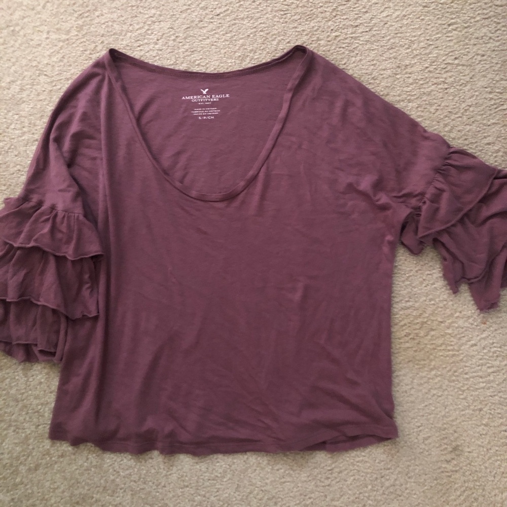American Eagle Outfitters Dusty Mauve Ruffle Sleeve Blouse